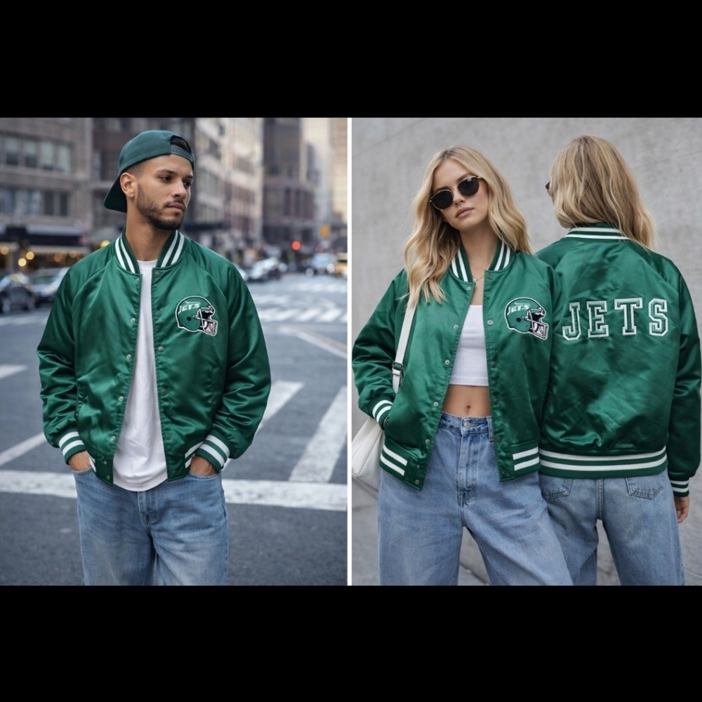 Vintage New York Jets Satin Varsity Jackets Mens L Chalk Line USA NFL - Picture 13 of 15